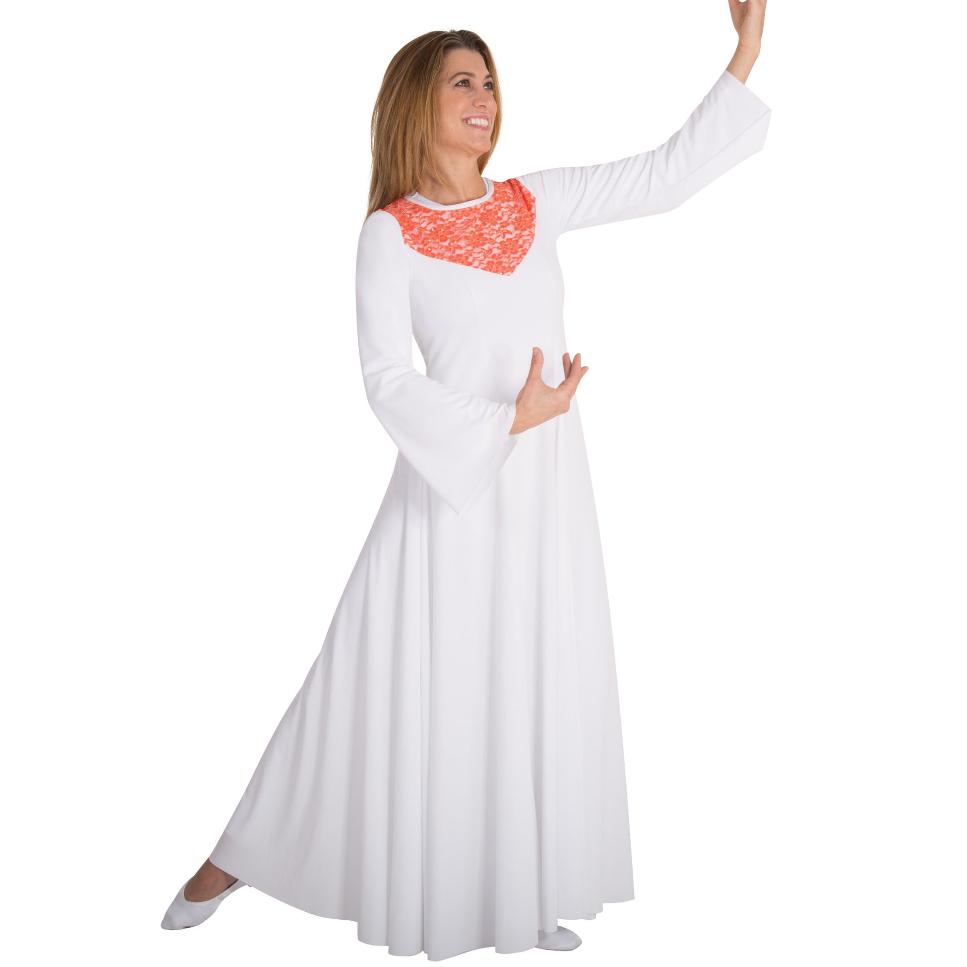 Plus Lace Insert Dress (625XX) Discontinued White/Rose / 3X Plus Lace Insert Dress (625XX) Discontinued White/Rose / 3X