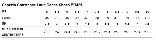 Latin dance shoe sizing guide