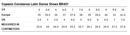 Latin dance shoe sizing guide
